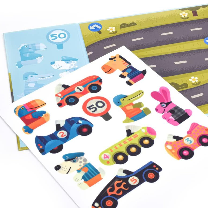 MANUALIDADES DJECO ·ESCENARIO CON PEGATINAS REUTILIZABLES - LOS COCHES· - Happy Moments Baby