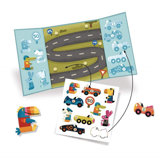 MANUALIDADES DJECO ·ESCENARIO CON PEGATINAS REUTILIZABLES - LOS COCHES· - Happy Moments Baby