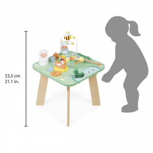 Altura total de la mesa Bonita Pradera junto a una silueta infantil — Janod