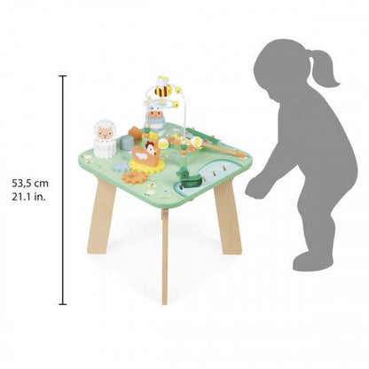 Altura total de la mesa Bonita Pradera junto a una silueta infantil — Janod