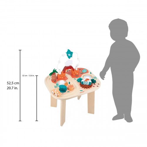 Altura total de la mesa Dino junto a una silueta infantil — Janod