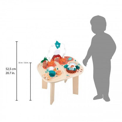 Altura total de la mesa Dino junto a una silueta infantil — Janod