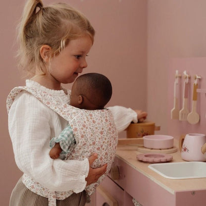 MOCHILA DE PORTEO MUÑECAS LITTLE DUCTH ·FLORES· - Happy Moments Baby