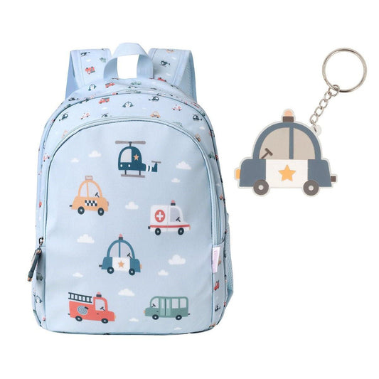 MOCHILA ESCOLAR MEDIANA TUTETE + LLAVERO PERSONALIZABLE ·CITY CARS· - Happy Moments Baby