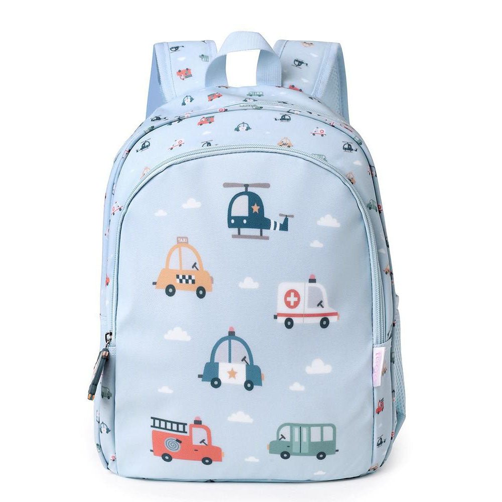MOCHILA ESCOLAR MEDIANA TUTETE + LLAVERO PERSONALIZABLE ·CITY CARS· - Happy Moments Baby