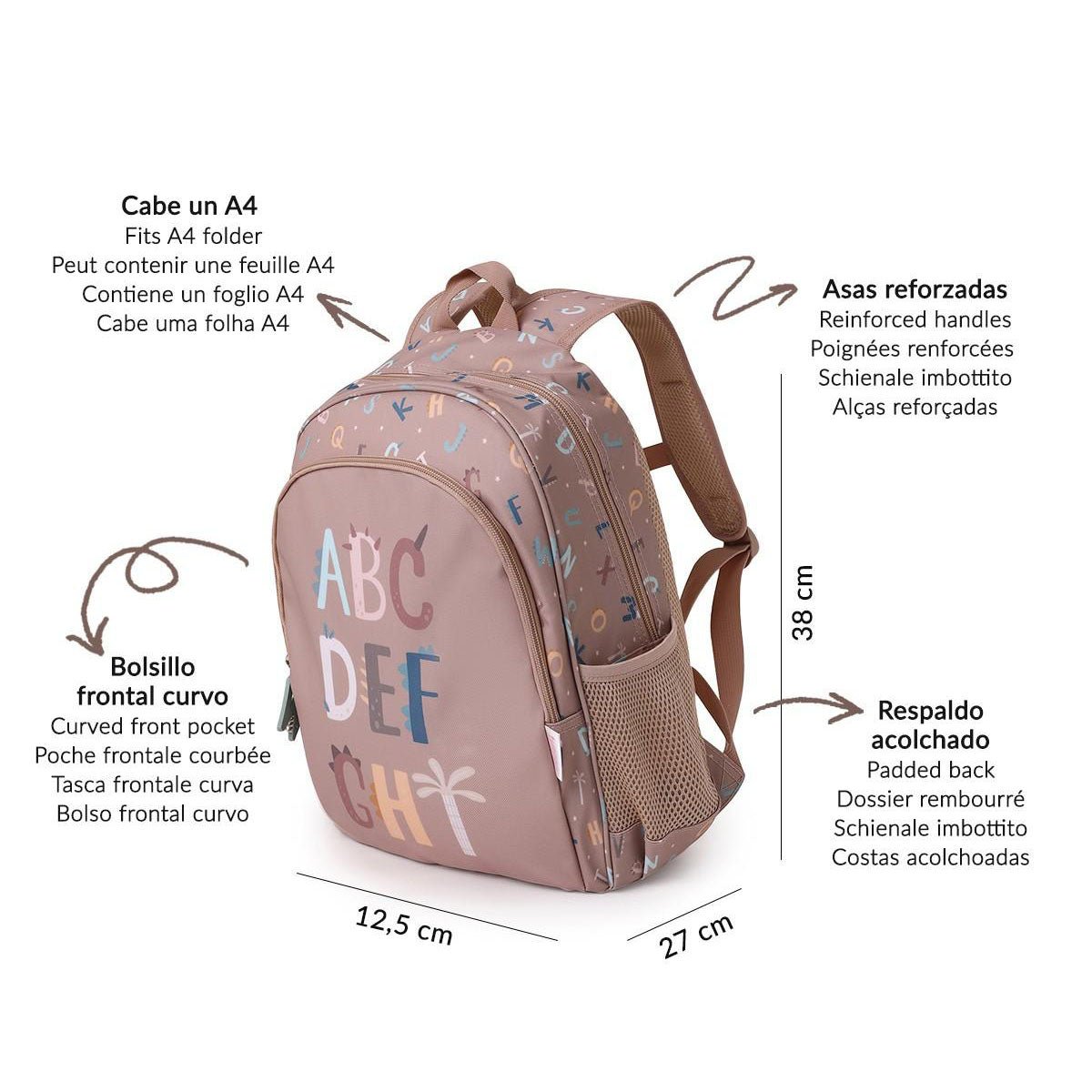 MOCHILA ESCOLAR MEDIANA TUTETE + LLAVERO PERSONALIZABLE ·FUNNY LETTERS· - Happy Moments Baby