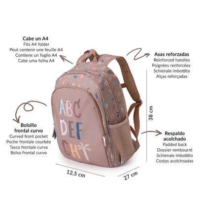 MOCHILA ESCOLAR MEDIANA TUTETE + LLAVERO PERSONALIZABLE ·FUNNY LETTERS· - Happy Moments Baby