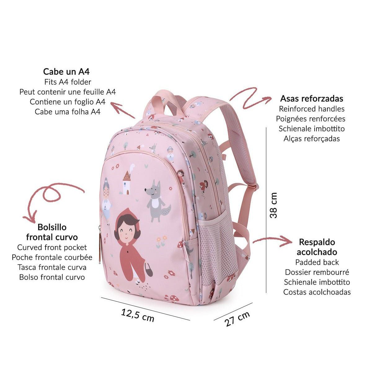 MOCHILA ESCOLAR MEDIANA TUTETE + LLAVERO PERSONALIZABLE ·LITTLE RED· - Happy Moments Baby