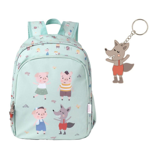 MOCHILA ESCOLAR MEDIANA TUTETE + LLAVERO PERSONALIZABLE ·THREE LITTLE PIGS· - Happy Moments Baby