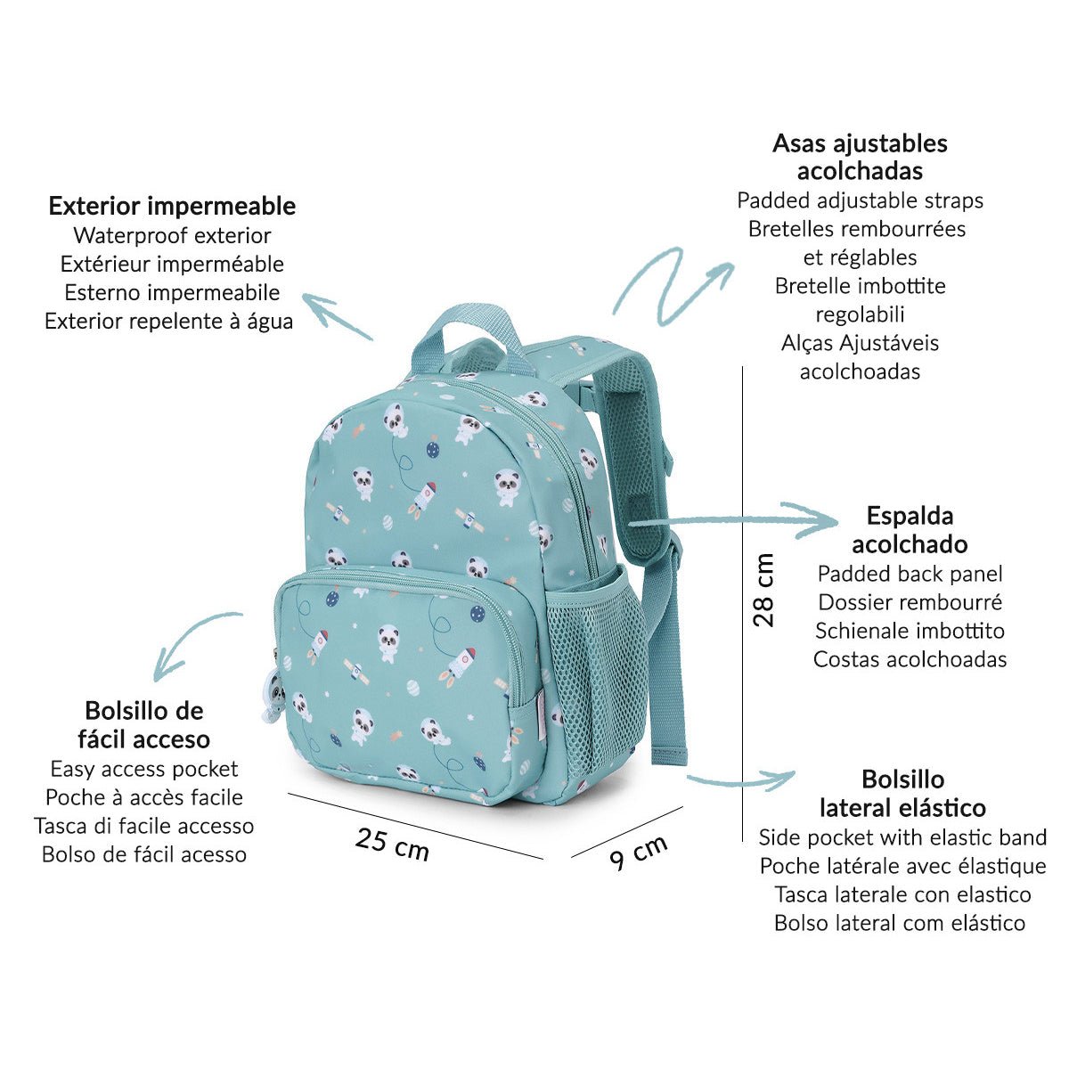 MOCHILA INFANTIL TUTETE ·PANDAS IN SPACE· - Happy Moments Baby