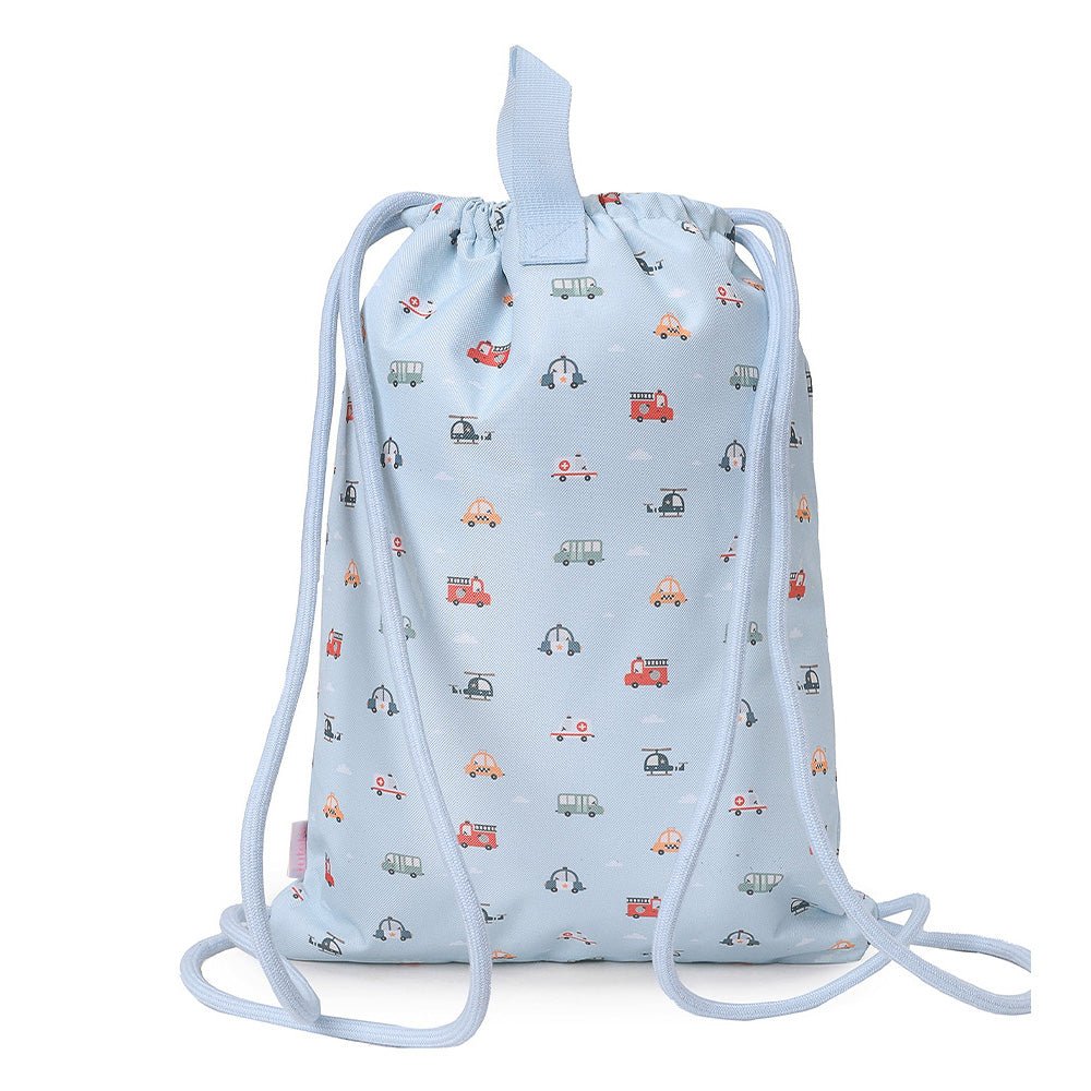 MOCHILA SACO IMPERMEABLE TUTETE ·CITY CARS· - Happy Moments Baby