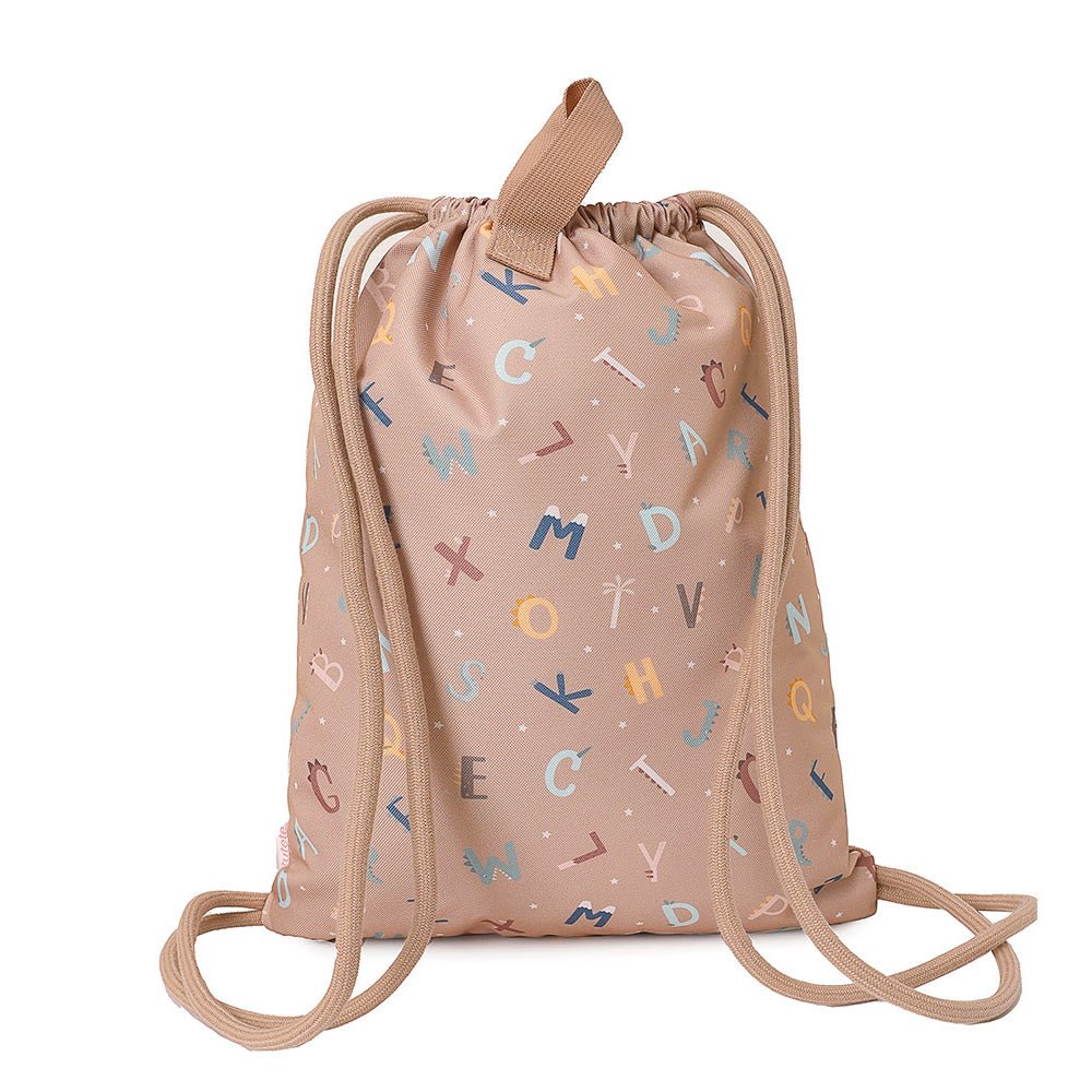 MOCHILA SACO IMPERMEABLE TUTETE ·FUNNY LETTERS· - Happy Moments Baby