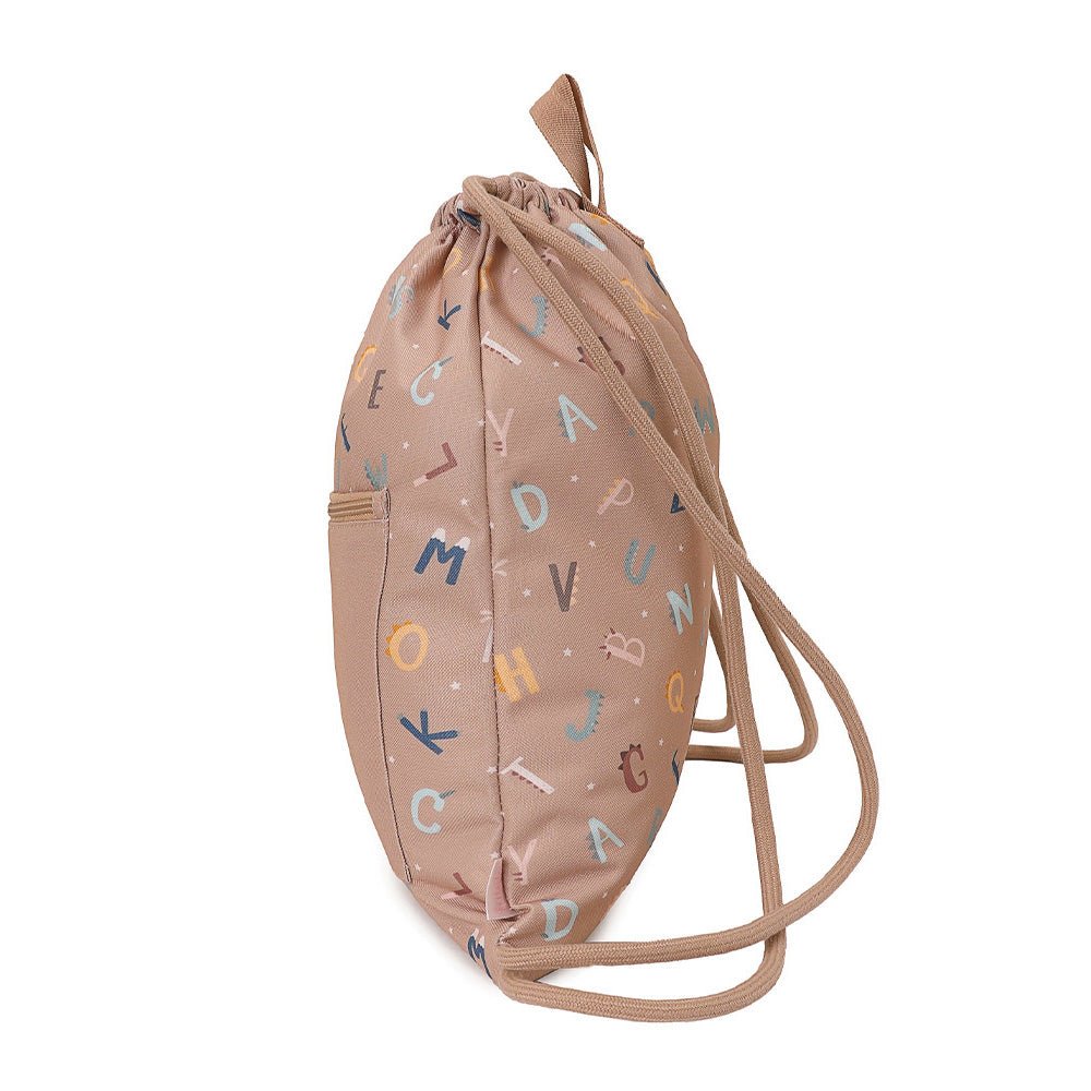 MOCHILA SACO IMPERMEABLE TUTETE ·FUNNY LETTERS· - Happy Moments Baby