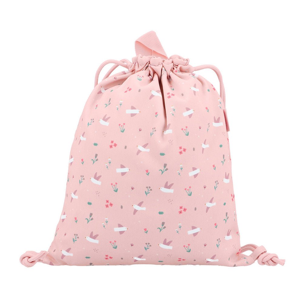 MOCHILA SACO INFANTIL DE TELA TUTETE ·BLOSSOM BIRDS· - Happy Moments Baby