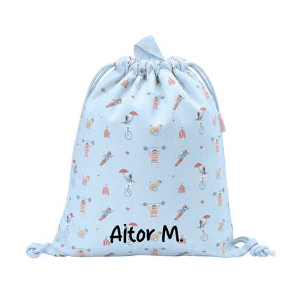 MOCHILA SACO INFANTIL DE TELA TUTETE ·CIRCUS SHOW· - Happy Moments Baby