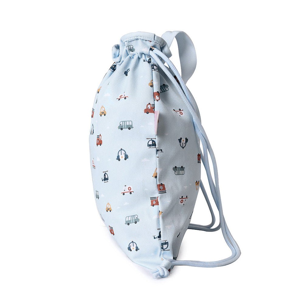 MOCHILA SACO INFANTIL DE TELA TUTETE ·CITY CARS· - Happy Moments Baby