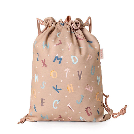 MOCHILA SACO INFANTIL DE TELA TUTETE ·FUNNY LETTERS· - Happy Moments Baby