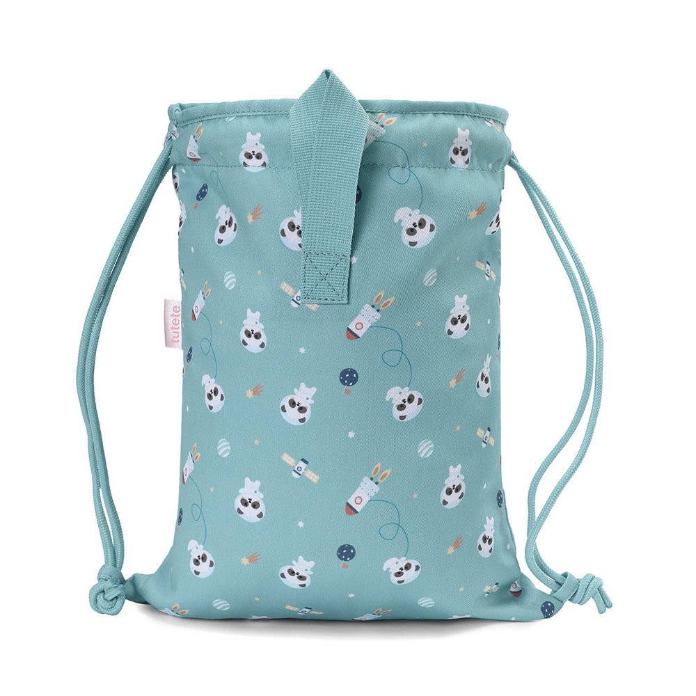 MOCHILA SACO INFANTIL DE TELA TUTETE ·PANDAS IN SPACE· - Happy Moments Baby