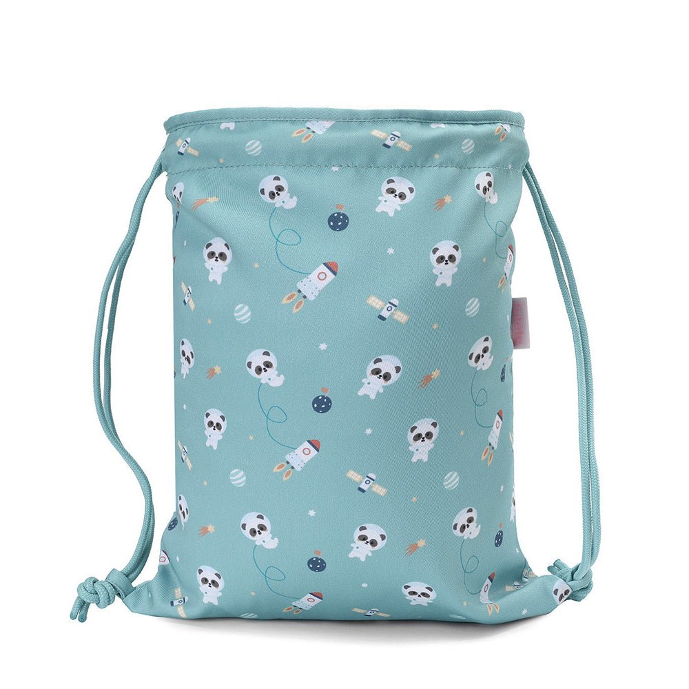 MOCHILA SACO INFANTIL DE TELA TUTETE ·PANDAS IN SPACE· - Happy Moments Baby