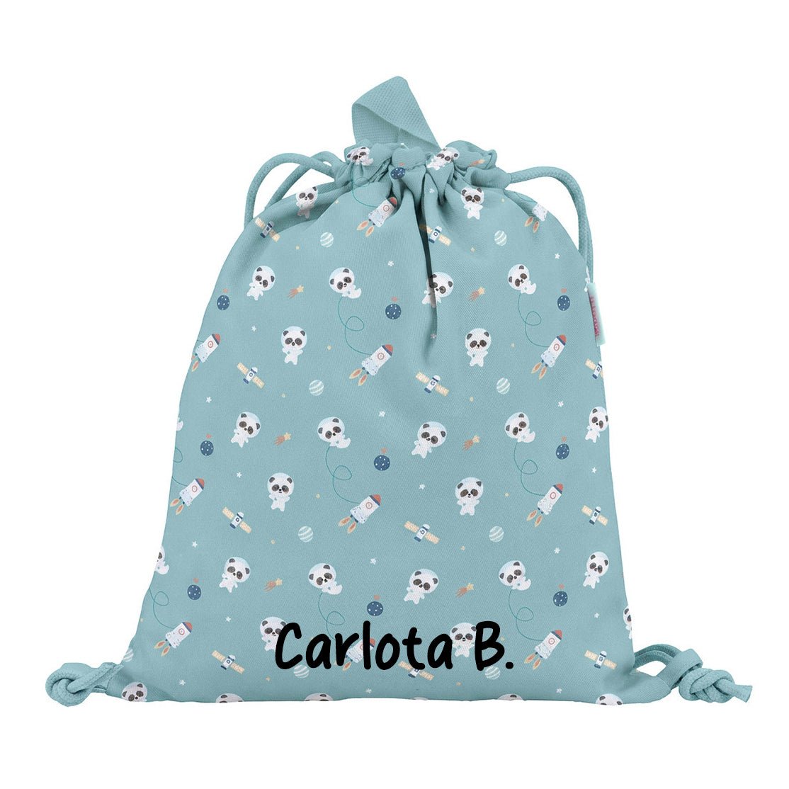 MOCHILA SACO INFANTIL DE TELA TUTETE ·PANDAS IN SPACE· - Happy Moments Baby