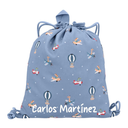 MOCHILA SACO INFANTIL DE TELA TUTETE ·PLANES· - Happy Moments Baby