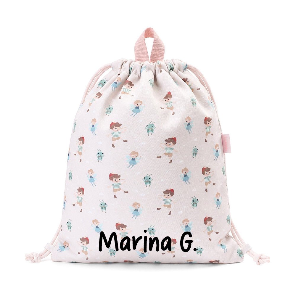 MOCHILA SACO INFANTIL DE TELA TUTETE ·THE WOODEN BOY· - Happy Moments Baby