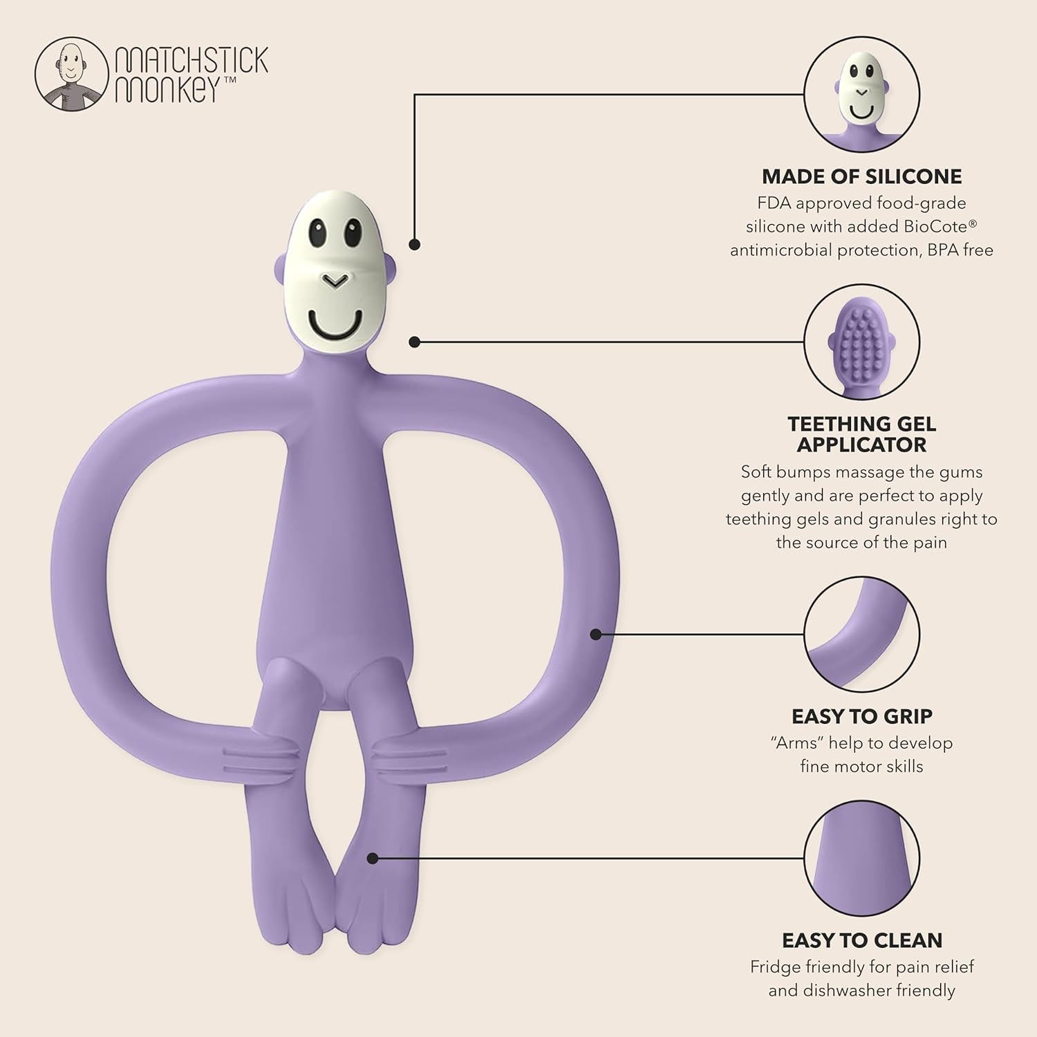 MORDEDOR MONO MATCHSTICK MONKEY ·PURPLE· - Happy Moments Baby