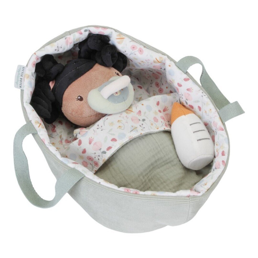 MUÑECA DE TELA LITTLE DUTCH ·BEBÉ EVI CON CESTA Y ACCESORIOS· - Happy Moments Baby