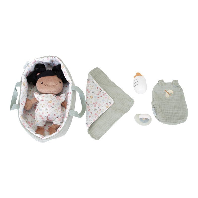 MUÑECA DE TELA LITTLE DUTCH ·BEBÉ EVI CON CESTA Y ACCESORIOS· - Happy Moments Baby