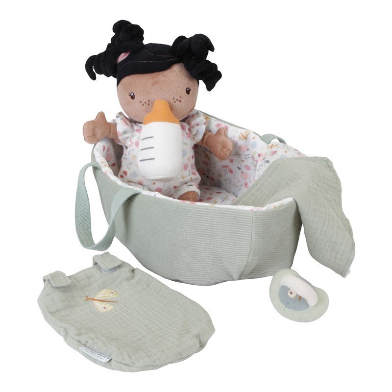 MUÑECA DE TELA LITTLE DUTCH ·BEBÉ EVI CON CESTA Y ACCESORIOS· - Happy Moments Baby