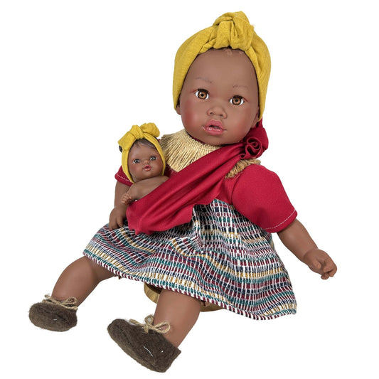 MUÑECA NINES D'ONIL ·ALIKA CON BEBÉ BURGUNDY 40CM· - Happy Moments Baby