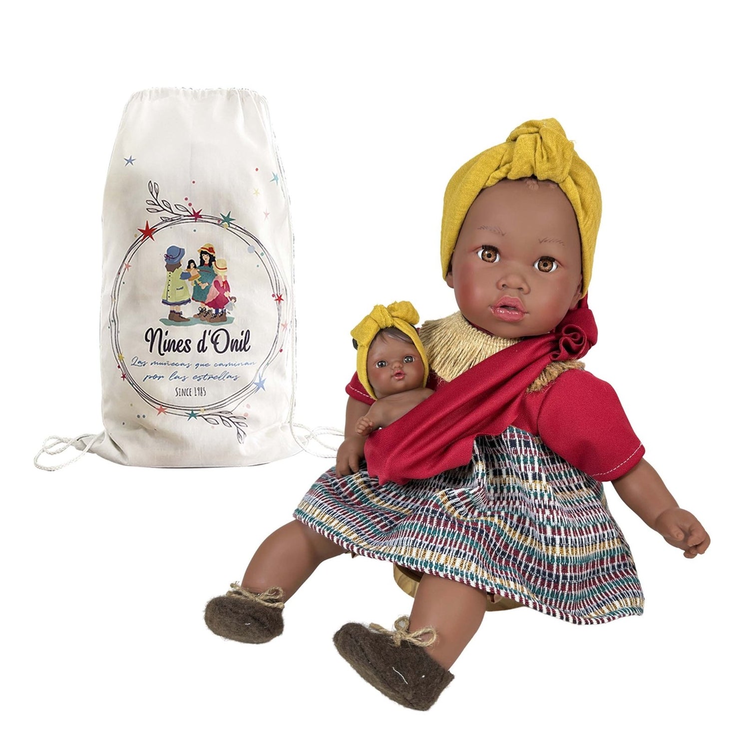MUÑECA NINES D'ONIL ·ALIKA CON BEBÉ BURGUNDY 40CM· - Happy Moments Baby