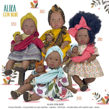 MUÑECA NINES D'ONIL ·ALIKA CON BEBÉ BURGUNDY· - Happy Moments Baby