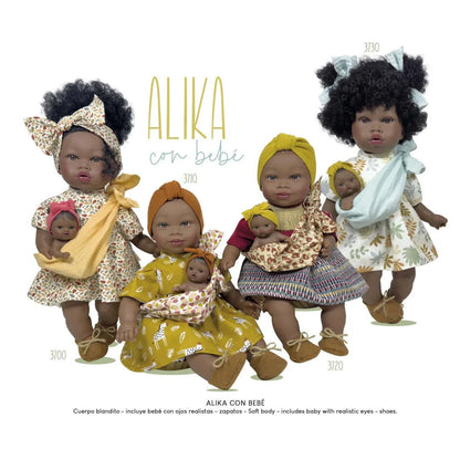 MUÑECA NINES D'ONIL ·ALIKA CON BEBÉ PRINT 40CM· - Happy Moments Baby