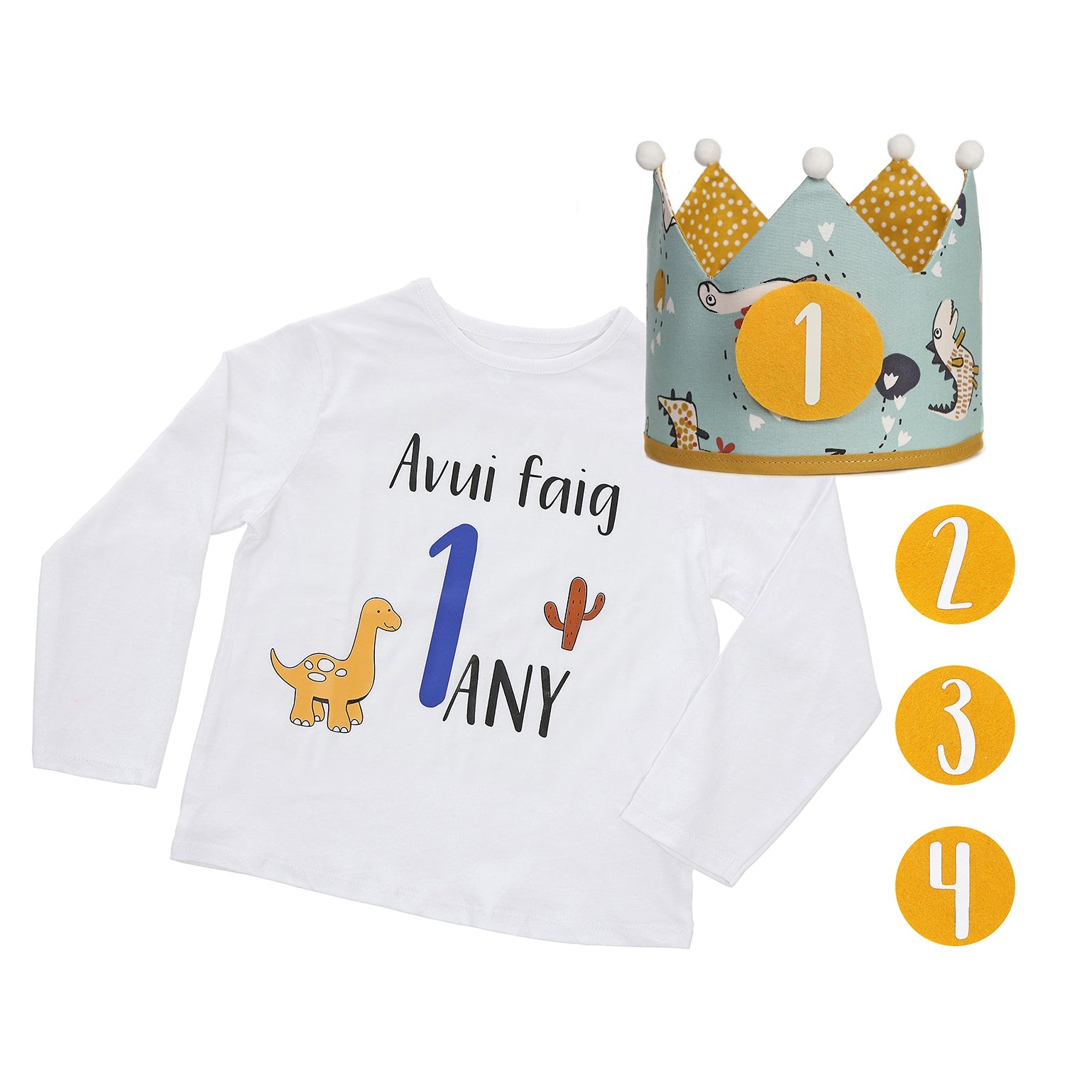 PACK CORONA + CAMISETA CUMPLEAÑOS ·DINOS· - Happy Moments Baby