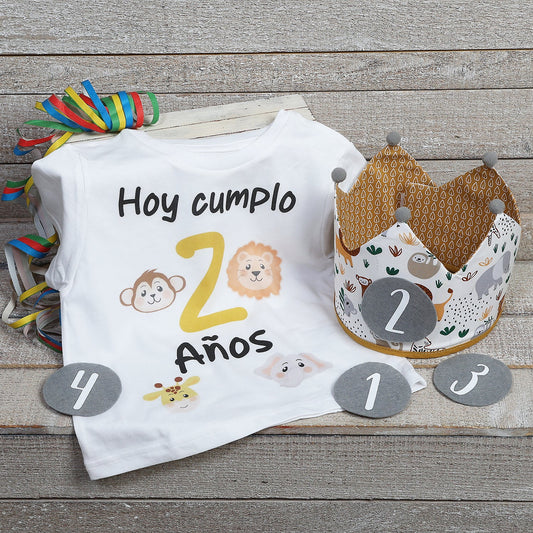 PACK CORONA + CAMISETA CUMPLEAÑOS ·WILD LIFE· - Happy Moments Baby