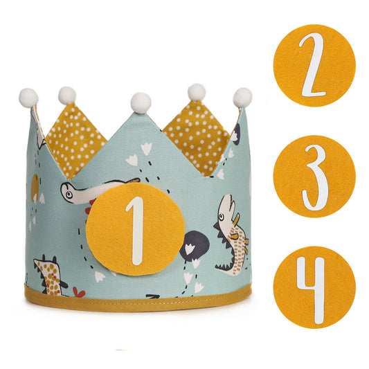 PACK CORONA + CAMISETA + TOPPER CUMPLEAÑOS ·DINOS· - Happy Moments Baby