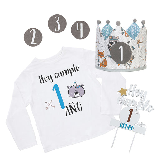 PACK CORONA + CAMISETA + TOPPER CUMPLEAÑOS ·INDIO· - Happy Moments Baby