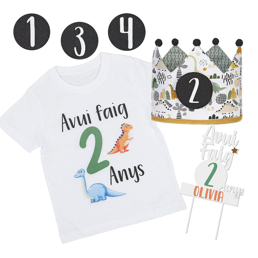 PACK CORONA + CAMISETA + TOPPER CUMPLEAÑOS ·JURASSIC· - Happy Moments Baby