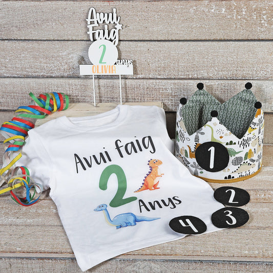PACK CORONA + CAMISETA + TOPPER CUMPLEAÑOS ·JURASSIC· - Happy Moments Baby