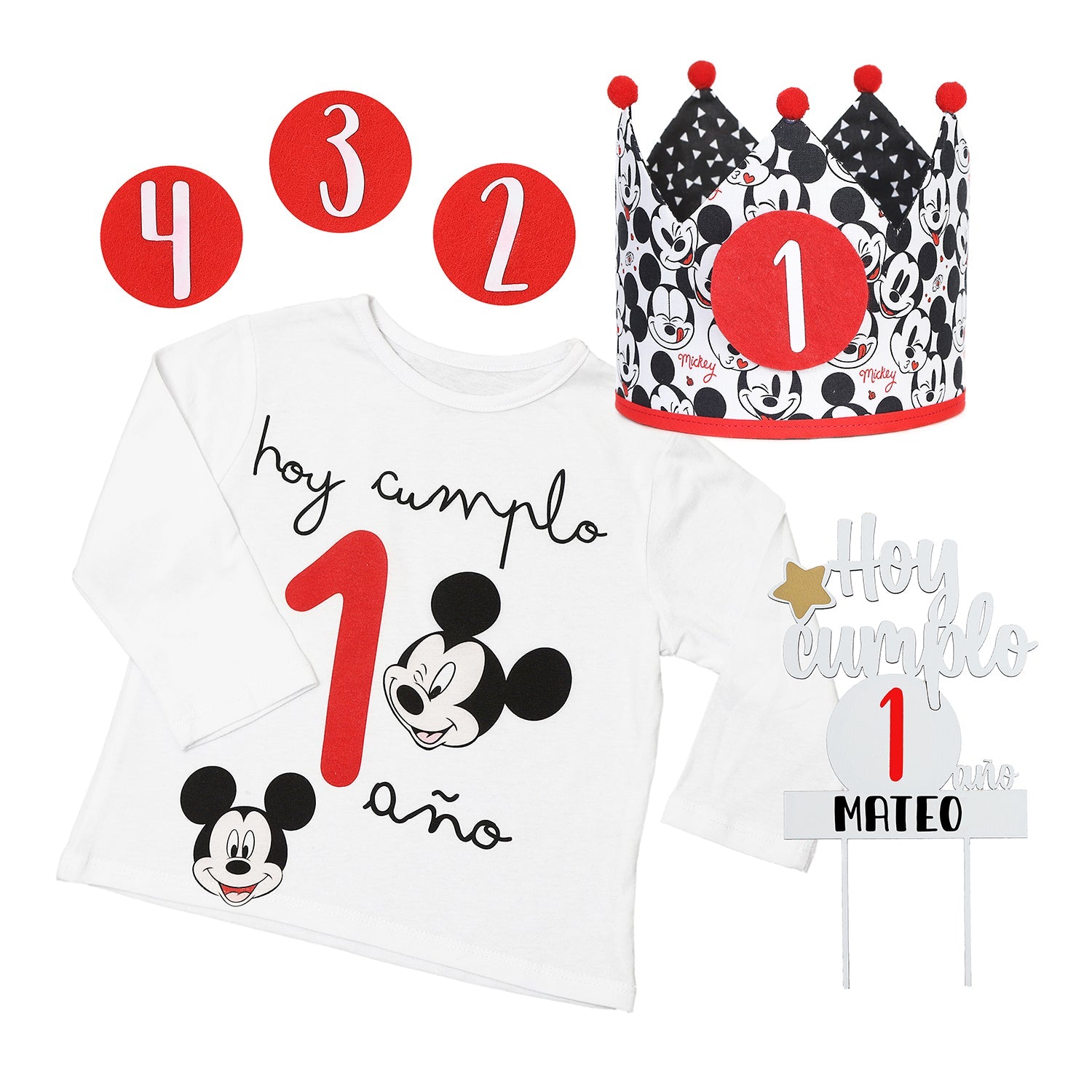 PACK CORONA + CAMISETA + TOPPER CUMPLEAÑOS ·MICKEY· - Happy Moments Baby