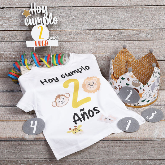 PACK CORONA + CAMISETA + TOPPER CUMPLEAÑOS ·WILD LIFE· - Happy Moments Baby
