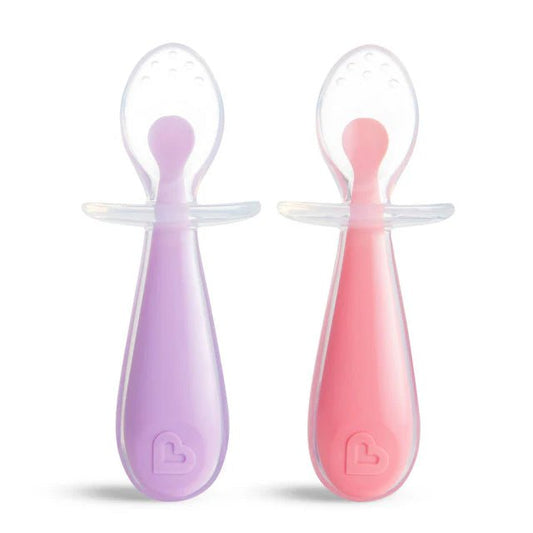 PACK DE DOS CUCHARAS DE APREDIZAJE DE SILICONA ·GENTLE LILA/ROSA· - Happy Moments Baby