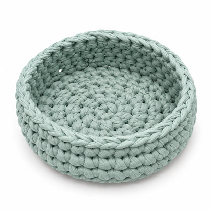 Panera de trapillo Seafoam Mint verde agua, vacía y sin accesorios, vista del interior y del tejido artesanal