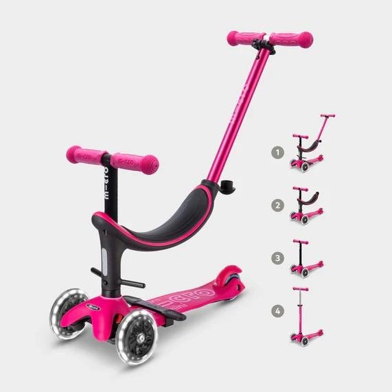 PATINETE EVOLUTIVO MICRO 4 EN 1 CON LUCES ·DELUXE LED ROSA· - Happy Moments Baby