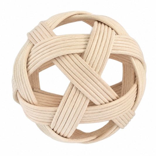 Pelota Pikler de 7 cm, fibra vegetal trenzada sobre fondo blanco