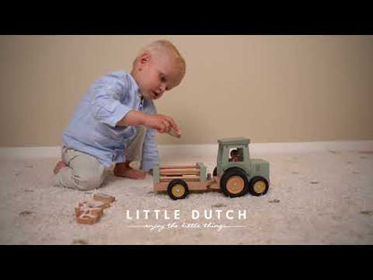 JUGUETE DE MADERA LITTLE DUTCH ·TRACTOR CON TRAILER GRANJA·