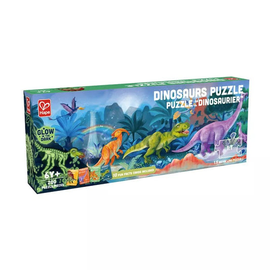 PUZZLE 1,5M 200 PIEZAS FLUORESCENTE HAPE ·DINOSAURIOS· - Happy Moments Baby