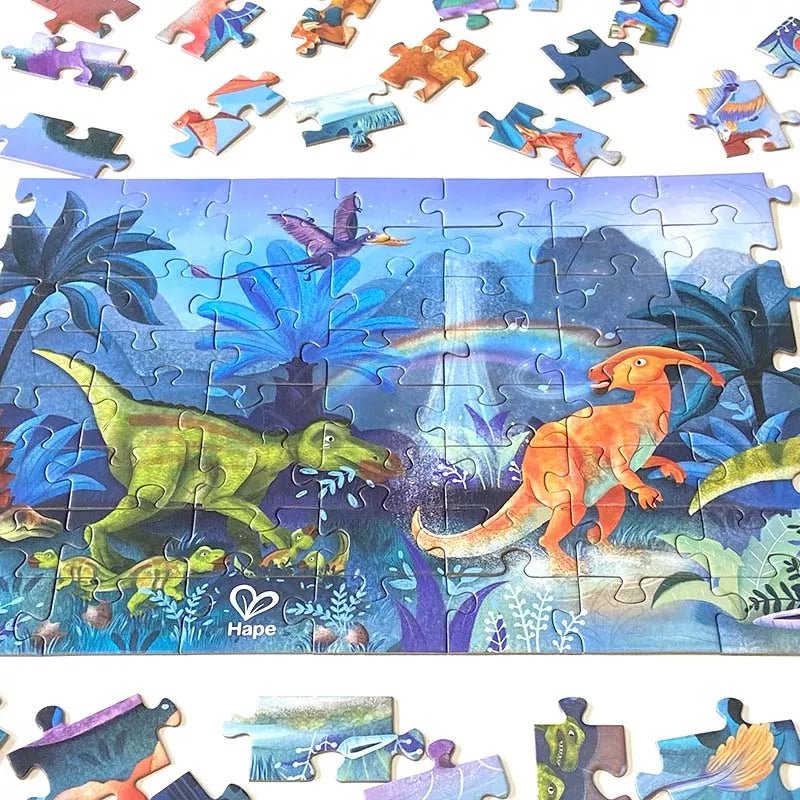PUZZLE 1,5M 200 PIEZAS FLUORESCENTE HAPE ·DINOSAURIOS· - Happy Moments Baby