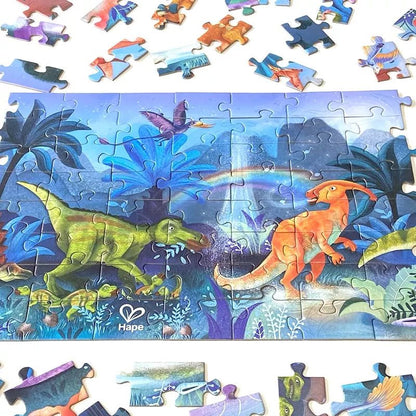 PUZZLE 1,5M 200 PIEZAS FLUORESCENTE HAPE ·DINOSAURIOS· - Happy Moments Baby